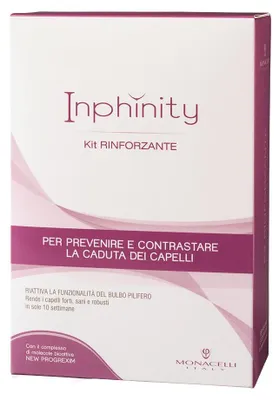 Immagine prodotto di Monacelli Kit Inphinity Rinforzante Previene e Contrasta la Caduta dei Capelli, Contiene: Cleansing 250ml, Bagno 200ml, Calming 125ml e 2 Essenze.