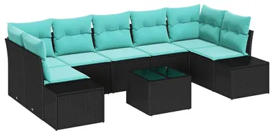 Image de Canapé Set avec coussins 8 pcs Noir Poly Rattan