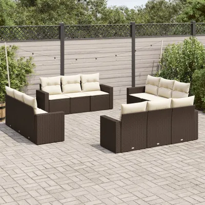 Produktbild von Design 12-tlg. Garten-Sofagarnitur mit Kissen Braun Poly Rattan, Gartensofas 2024 Neu