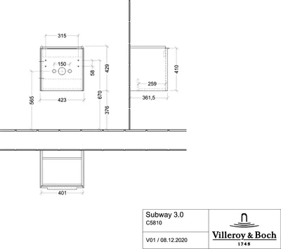 Produktbild von Villeroy & Boch C58101VH WTUS Subway 3.0 01 423x429x362mm
