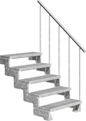 Produktbild von Aussentreppe Pertura Tallis mit Geländer 5 Steigungen 100 cm Gitterrost
