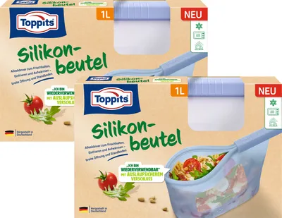 Produktbild von 2 x Toppits® Silikonbeutel 1L BPA-frei wiederverwendbar langlebig auslaufsicher
