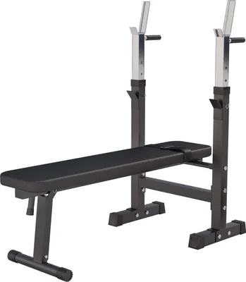 Produktbild von GORILLA SPORTS® Hantelbank mit Ablage - Dip-Station, Verstellbare Höhe und Neigungswinkel, Klappbar, bis 200 kg, Schwarz - Drückerbank, Flachbank, Multifunktion, Trainingsbank