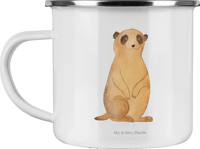 Produktbild von Mr. & Mrs. Panda Teetasse Erdmännchen - Weiß - Geschenk, Afrika, Pott, Reisen, becher emaille, Tasse, Spruch, Weltreise, Traveling, Haferl