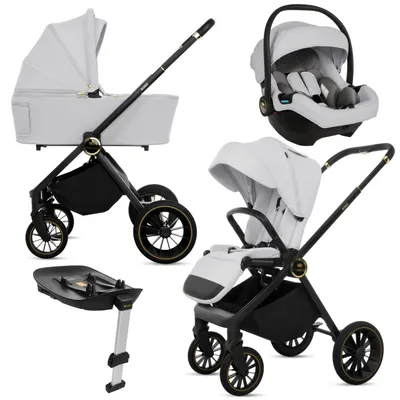 Zdjęcie produktu dla BabyLux® Wielofunkcyjny Wózek Dziecięcy 4w1 ROSSO, Kolor Srebrny, Gondola, Spacerówka, Fotelik Samochodowy, Baza, Akcesoria Lekki Kompaktowy