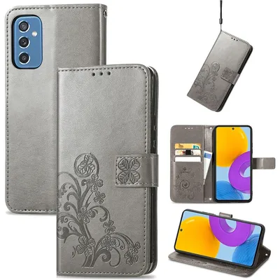 Produktbild von Mobigear Clover Hülle für Samsung Galaxy M52 – Klapphülle mit Portemonnaie – Grau