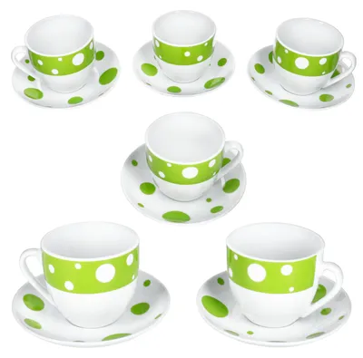 Image de Pula vert Tasses à café avec soucoupes pour 6 personnes Porcelaine Points Thé