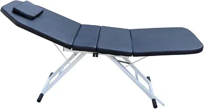 Obrázek produktu pro Mobilní masážní lehátko, skládací, 3 zóny, šířka 60 cm, výškově nastavitelné, hliníkové, s opěrkou hlavy. Masážní stůl pro kosmetické salony, lázně, salony a pro tetování. Barva: černá