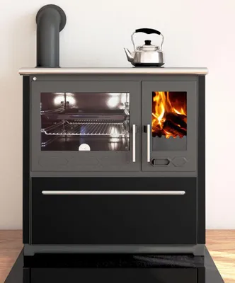 Produktbild von Plamen 850 Glas N – Schwarzer Holzherd (linke Ausführung)