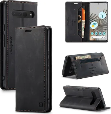 Produktbild von Google Pixel 7 Pro Hülle, Retro Kunstledertasche Stand Schutzhülle für Google Pixel 7 Pro Schwarz
