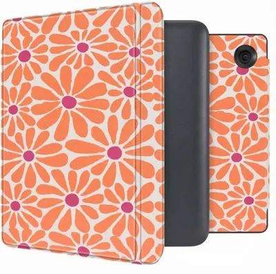 Productafbeelding van imoshion Design Slim Hard Case Sleepcover met stand voor de Kobo Libra Colour - Orange Flowers Connect
