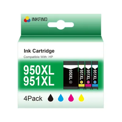 Produktbild von INKFIND 950XL 951XL Tintenpatrone für HP 950XL HP950X HP 951XL HP951X HP 950 HP950 HP 951 HP951 Tintenpatrone Multipack 4 Stück (1 x Schwarz, 1 x Cyan