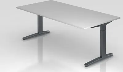 Produktbild von Schreibtisch Mika | Grau | Graues Gestell | BxT 200x100cm | Arbeitshöhe 65-85cm | höhenjustierbar, 1cm Raster | C-Fuß-Gestell | Rechteckform