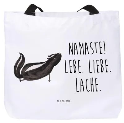 Produktbild von Mr. & Mrs. Panda Tote Bag Stinktier Yoga - Weiß - Geschenk, Reisetasche, Namaste, Beutel, Skunk, Liebe, Strandtasche, Tasche, Schultasche, Raubtier