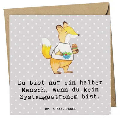 Produktbild von Mr. & Mrs. Panda Klappkarte Systemgastronom Herz - Grau Pastell - Geschenk, Glückwunschkarte, Grußkarte, anlasskarte, doppelkarte, faltkarte