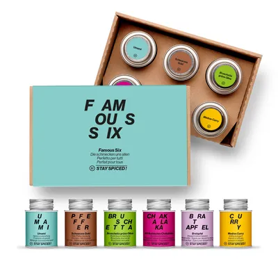 Produktbild von Stay Spiced !480g / Famous Six - Geschenkbox I STAY SPICED !480g Gewürzbox mit 6 beliebten Gewürzklassikern aus der Gewürzmanufaktur I ideal als Geschenk für Mann und Frau