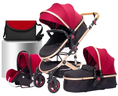 Image de Poussette - Landau - Poussette 3 en 1 - Pliable - Marche-poussette - Poussette tout-terrain pour bébé