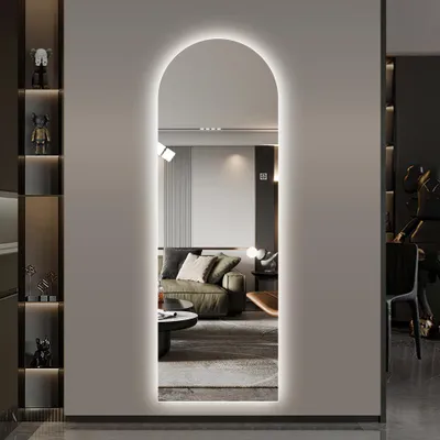Produktbild von AIORBER 150x50cm LED Ganzkörperspiegel Wandspiegel mit Beleuchtung Arch Spiegel Touch-Steuerung Dimmbar Silber