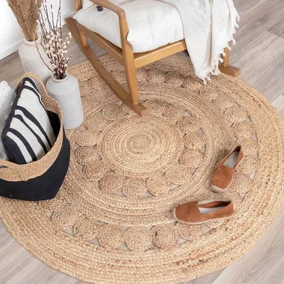 Produktbild von Volero - Jute Teppich Rund - Fair Sun Natur - Ø 180 cm - Wohnzimmer, Esszimmer, Schlafzimmer - Boho, Ländlich, Modern