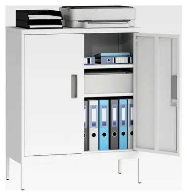 Produktbild von Aktenschrank, abschließbarer Büroschrank mit 2 Türen und 2 höhenverstellbaren Einlegeböden, Aufbewahrungsschrank aus Stahl, für Büro und Arbeitszimmer, 80 x 40 x 100 cm, Weiß