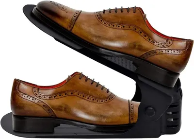 Produktbild von Verstellbare Schuhregale mit 3 Höhenstufen, Schuhstapler- und Schuhhalter-Set aus Kunststoff, Schwarz, 30 Stück