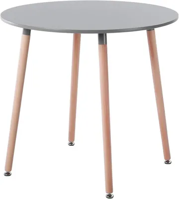 Image de Table ronde pour salle à manger ou cuisine, design moderne, en bois et MDF, 4 pieds, couleur naturelle, dimensions : 80 x 80 x 75 cm, couleur grise