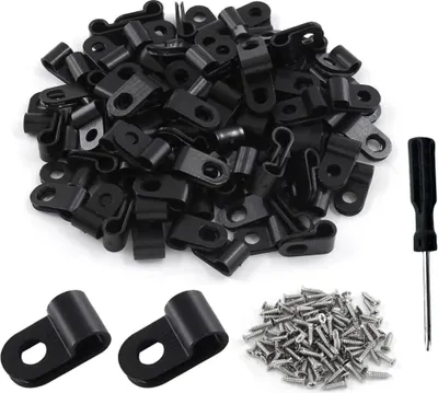 Produktbild von 200 Stück R Typ Cable Clip, Nylon R Clip, Kabelklemmen Kabelhalter Schwarz, Kabelschellen für Büro Zuhause Kabel Drahtmanagement