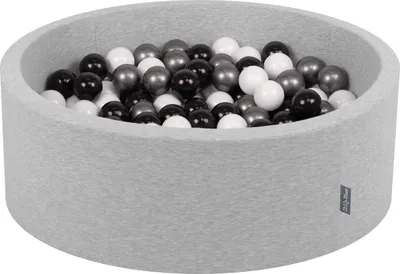 Zdjęcie produktu dla KiddyMoon suchy basen okrągły z piłeczkami 7cm jasnoszary: biały-czarny-srebrny 90x30cm/200piłek zabawka basen piankowy