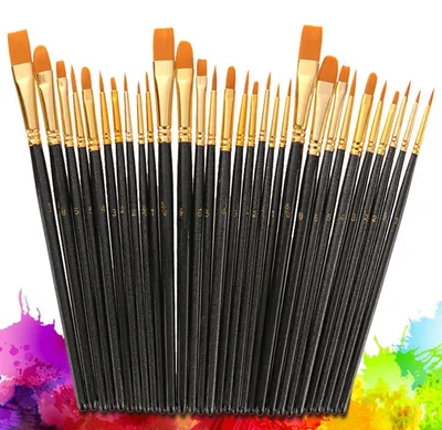 Produktbild von Pinselset, 30-teilig, runde, spitz zulaufende Pinsel aus Nylonhaar für Künstler-Acrylfarben
