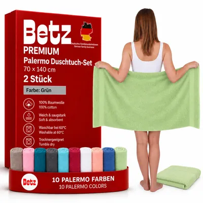 Produktbild von Betz 2 Stück Duschtücher Set Palermo Größe 70x140 cm 100% Baumwolle Badetuch Duschhandtuch Sporthandtuch Farbe grün