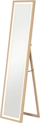 Image de Miroir pleine longueur Fortuna Lai 40 x 160 cm Miroir sur pied avec éclairage LED, 3 couleurs de lumière, miroir mural avectactile, miroir au sol pour chambre à coucher, salon, chêne
