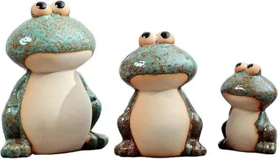 Image de Décoration de jardin en céramique, figurine de jardin verte, lot de 3 pièces, pour le jardin, en céramique, verte