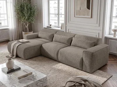 Produktbild von AX LIVING Wohnlandschaft mit Schlaffunktion Ruyam Hellbraun Sofa 310 cm L