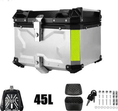 Zdjęcie produktu dla Kufry motocyklowe - Kufry tylne 45 L - Tworzywo ABS - Z zamkiem - Miejsce na kask - Uniwersalne mocowanie - Biały
