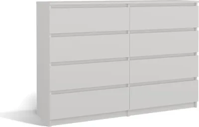 Produktbild von Moderne Kommode MALWA M8 140 mit 8 Schubladen – Griffloses Design | Farbe: Weiß | Größe: 138x97x40 cm