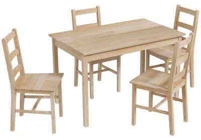 Obrázok produktu pre Sada jedálenského stola pozostávajúca z 5 častí: stola a 4 stoličiek. Farba: prírodné drevo. Rozmery: 73 x 118 x 75 cm