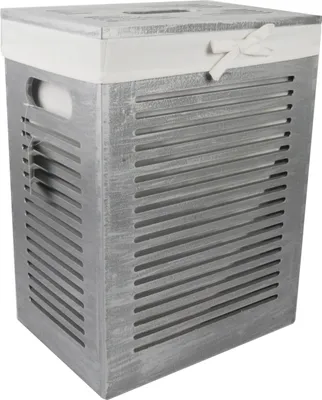 Produktbild von Wäschekorb Wäschetonnen Wäschetruhe Holz MDF ice grau silver 40L mit Bezug Handgriff Deckel 35x25 H.46