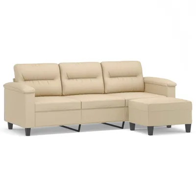 Produktbild von vidaXL 3-Sitzer-Sofa mit Hocker Creme 180 cm Mikrofasergewebe