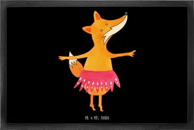 Produktbild von Mr. & Mrs. Panda Fußabstreifer Fuchs Ballerina 60 x 90 cm - Schwarz - Geschenk, Tanzen, Schmutzfangmatte, Gummimatte, Schmutzmatte, Bodenvorleger, Fussmatte, fußmatte
