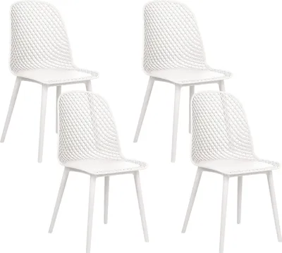 Obrázek produktu pro BELIANI Sada 4 jídelních židlí Bílý syntetický sedák a nohy Otevřená síťovaná záda Moderní minimalistický styl