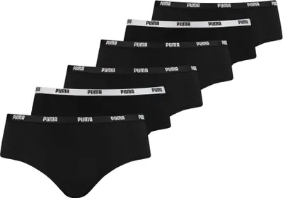 Produktbild von PUMA Damen Iconic Hipster, 6er Pack - Soft Baumwolle Stretch, ECOM Schwarz XS