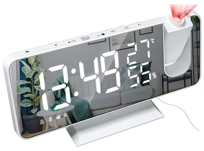 Radio-Projektionswecker LED, Temperatur & Feuchte, weiß