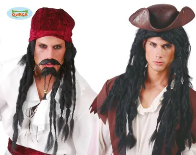 Imagen del producto de Peluca de pirata larga y negra con rastas para hombres