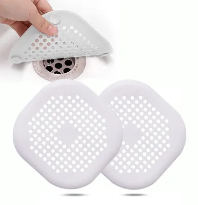 Productafbeelding van Afvoersieb siliconen, 2 stuks, wit. Haarafvoer voor douche, badkuip en keuken, 13,8x13,8 cm