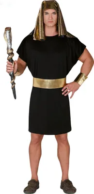 Produktbild von Pharao Ägypten Kostüm Herren Antike Inspiration Karneval Robe Mysterium Goldene Details Accessoire Tradition, Größe: 54 - 56 (XL) Farbe: Schwarz