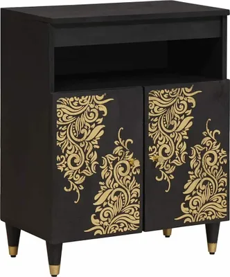 Produktbild von Sideboard mit Regal Schwarz 60 x 33 x 75 cm Massivholz Mango