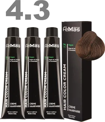 Produktbild von FemMas Haarfarbe mit Arganöl Mittelbraun Gold 4.3 | 3x100 ml