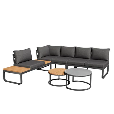 Produktbild von Flieks Gartenlounge-Set Gartenmöbel-Set 5 tlg., Gartensofa mit 2 Gartentisch, Balkonmöbelset Terassenmöbelset mit Kissen für 5 Personen, Grau