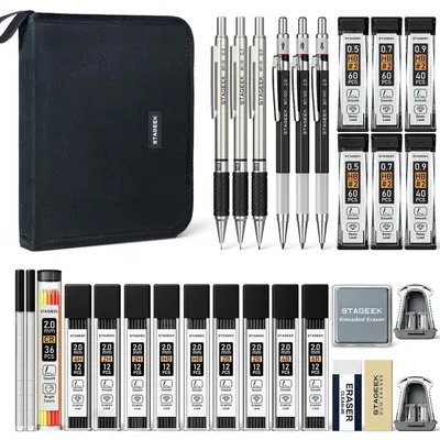 Produktbild von Mechanisches Bleistift-Set mit Leinwandtasche 30 Stück, 0,5/0,7/0,9/2,0 mm Zeichenstifte & 464 Minen
