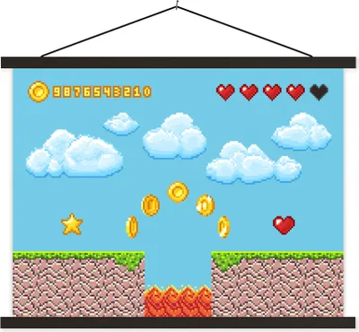 Produktbild von MuchoWow® Textilposter Spiele - Retro - Spielhalle 120x90 cm mit schwarzem Rahmen - Aufhänger für Poster